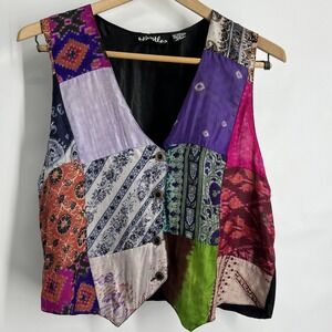 Vintage Y2K Silk Blend Patchwork Vest Boho Patchouli Gypsy Hippie